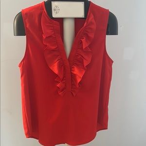 J Crew Red Ruffle Sleeveless Top